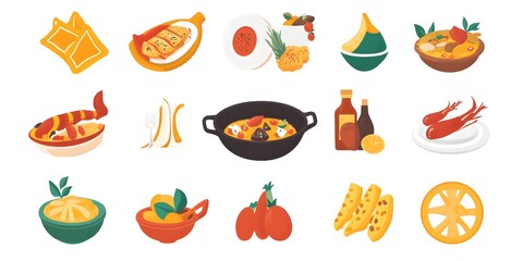 Culinary Delights: An array of diverse food elements, from savory dishes to zesty ingredients, arranged with an artistic touch, appealing to every food enthusiast. 