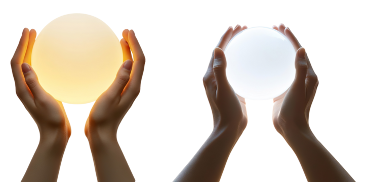 Hands Holding a Glowing Orb on a Transparent Background