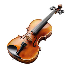 Obraz premium Polished violin classical musical instrument isolated transparent background close up view detailed