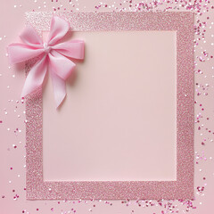 Pale pink background with pink glitter around the edges and a pink bow in the corner Made with generative AI