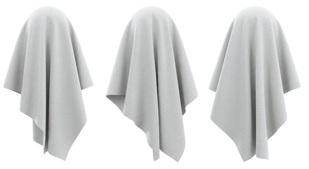 Light gray fabric draped symmetrically, featuring soft folds, subtle texture, and a flowing aesthetic.