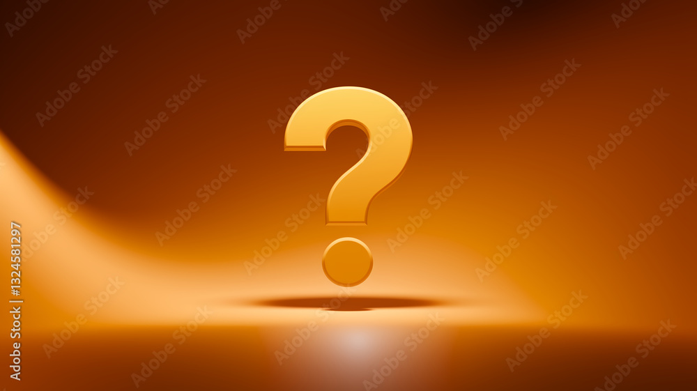 Poster Golden large question mark on orange background, creating a minimalist and intriguing visual, symbolizing inquiry, curiosity, and problem-solving, suitable for various concepts