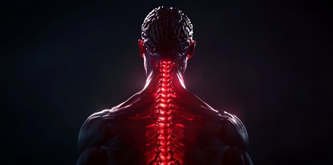 3D render of a human body anatomy hologram with neon light