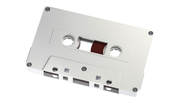 Classic white audio cassette tape isolated on transparent background
