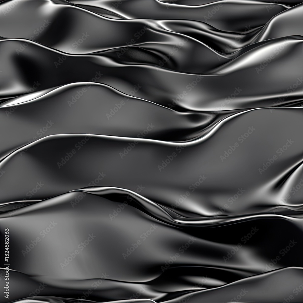 Poster silver wavy lines create an elegant abstract design on a black and white textured surface, perfect f