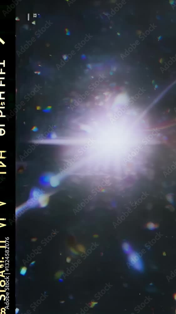 Poster dynamic light burst transition with vibrant particle effects and lens flare