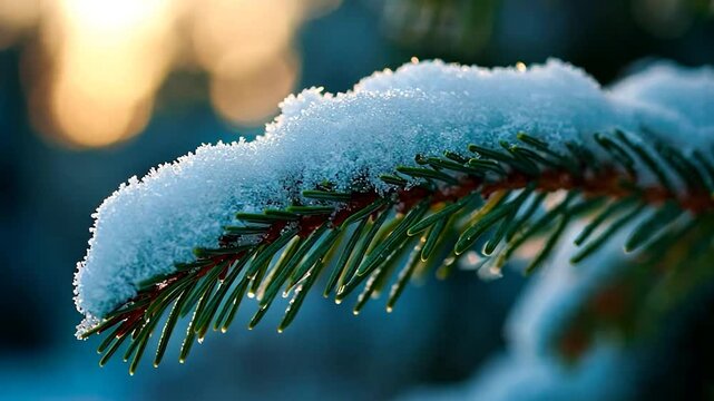 Winter scene with snow-covered pine branch
