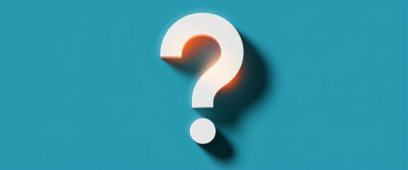 Naklejka premium White large question mark on teal background, subtly lit from within, suggesting inquiry, uncertainty, or the need for answers, suitable for help or FAQ section
