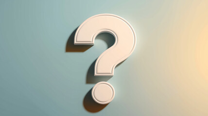White large question mark, 3D render, light blue background,  symbol of inquiry, uncertainty, or question, suitable for various concepts