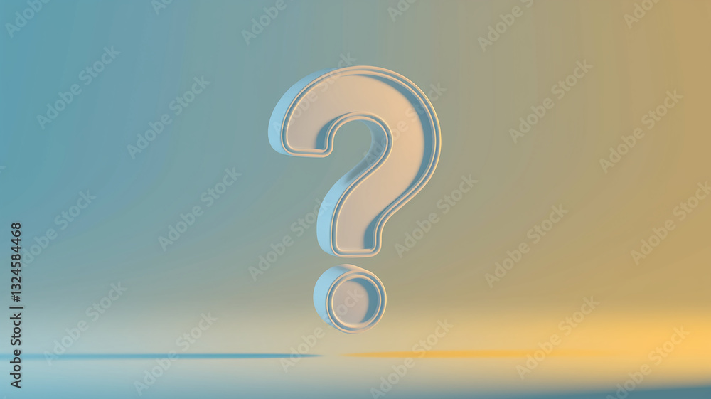 Poster White 3D large question mark on a gradient background, symbolizing inquiry, uncertainty, or a need for information, suitable for websites or presentations seeking answers