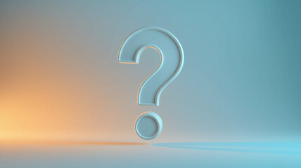 Naklejka premium White 3D large question mark on a gradient blue-orange background, symbolizing inquiry, uncertainty, or problem-solving. Free space for text or logo