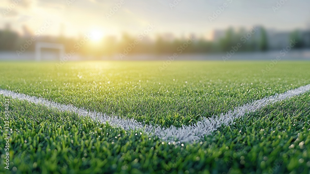 Poster this image showcases a vibrant and meticulously maintained sports field with a lush green grass surf