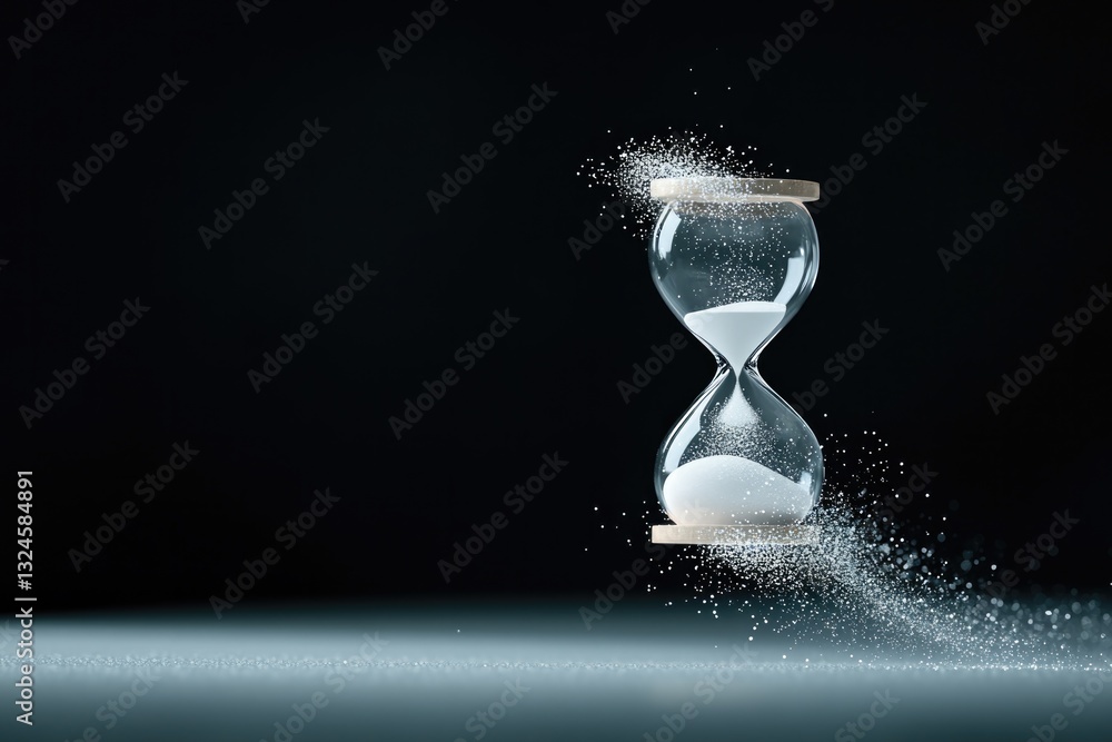 Poster surreal image of floating hourglass silhouettes blending into glowing light trails symbolizing flow 