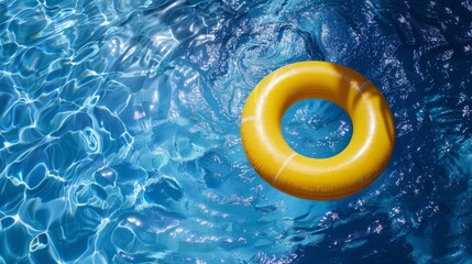 Yellow Inflatable Ring Floating in Sunlit Pool"