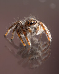 Ragno salterino, Salticidae, sulla finestra di casa.