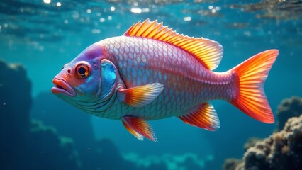 A Vibrant Reef Fish Gliding Through Crystal-Clear Waters, Its Scales Shimmering with a Kaleidoscope of Colors, a Masterpiece of Nature's Aquatic Art