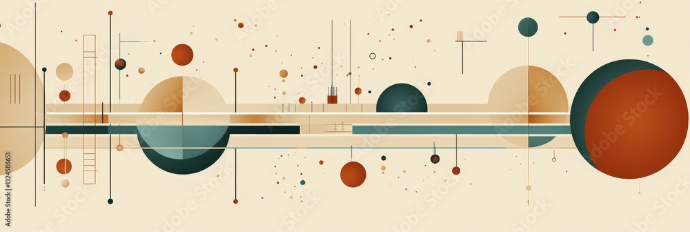 Poster minimalist design featuring centralized axis through simple geometric shapes on white background