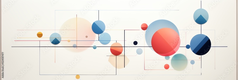 Poster minimalist design featuring geometric shapes with central axis on a white background