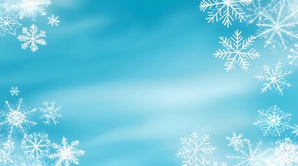 Snowflakes frame on blurred, gradient sky for winter holiday graphic/background