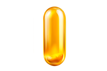 yellow pill capsule isolated on on a transparent background