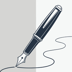 Elegant Fountain Pen with Ink Flowing in Curves - Classic Writing and Calligraphy Concept
