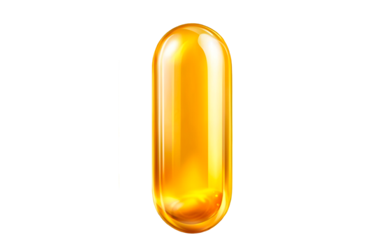 yellow pill capsule isolated on on a transparent background