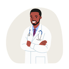 Fototapeta premium Doctor man crossed his arms isolated. Vector flat style cartoon illustration