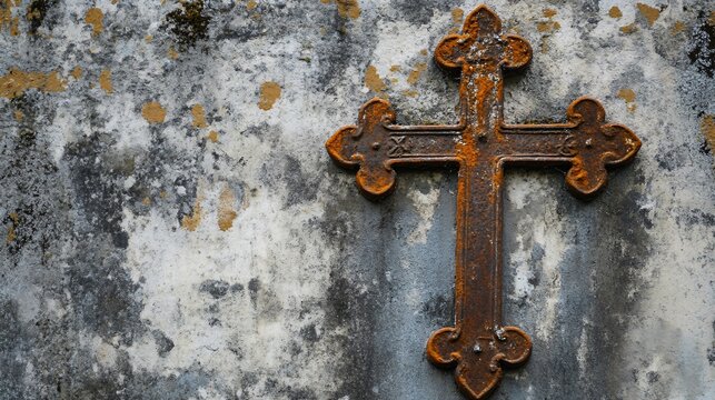 Rusted Metal Cross Against Wheat Field - Symbolizing Faith and Nature