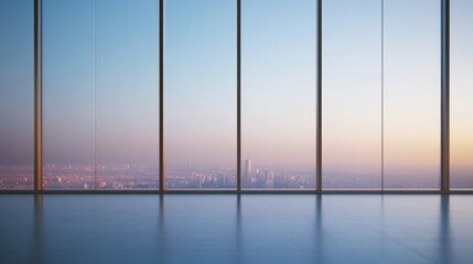 Fototapeta premium vast expanse of panoramic glass overlooks urban skyline during golden hour illuminating sleek architecture with warm