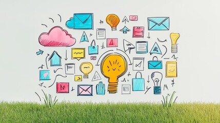 Obraz premium Creative doodles representing communication and ideas in a vibrant environment.