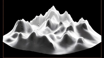 Abstract mountain landscape with intricate details in a monochromatic design.