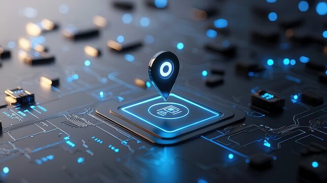 A digitally rendered image depicting a glowing blue world map with a sharp close up focus on a specific location - Powered by Adobe