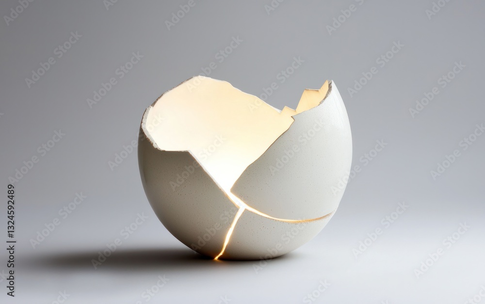 Poster illuminated broken eggshell on gray background