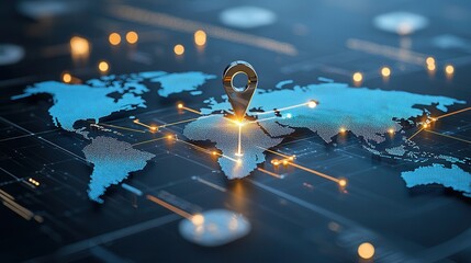 This digital blue world map showcases a network of precise pinpoints representing the interconnected nature of global connectivity and technological advancements