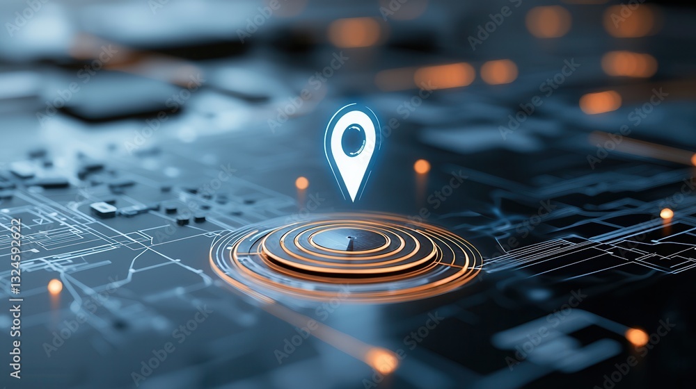 Aufkleber a vibrant digital world map with a glowing blue hue and a precisely placed location marker showcasin
