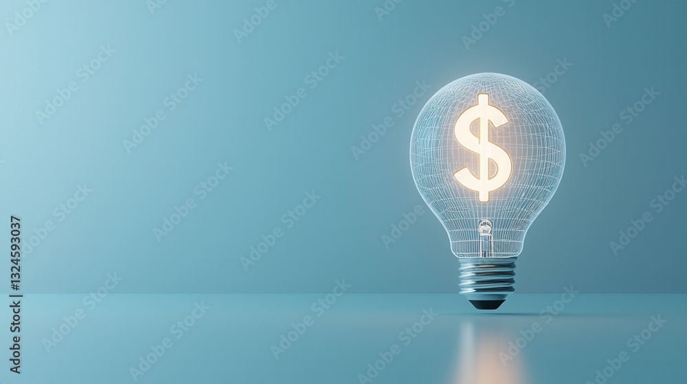 Poster a glowing dollar sign symbol representing finance and wealth floating within a high tech futuristic 