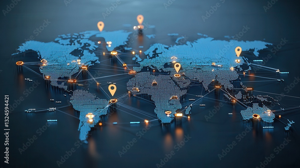 Poster this mapping concept showcases a high tech data driven global network of connections visualizing the