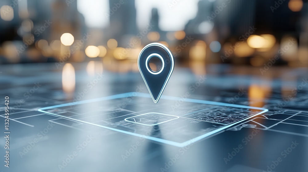 Poster sleek and modern navigation concept showcasing a close up view of a minimalist map pin or location i