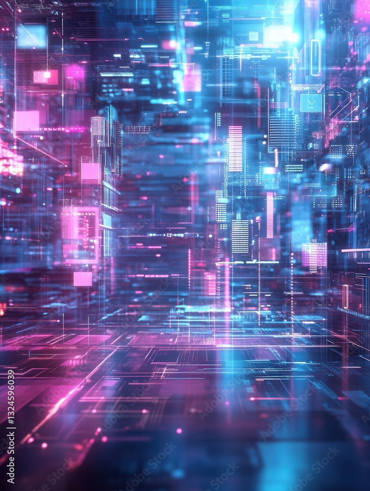 Aufkleber Futuristic digital landscape with augmented reality elements and vibrant colors for design assets