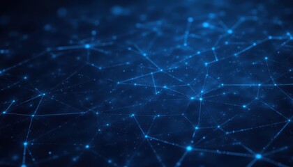 The abstract blue geometrical background features a intricate connection structure, with dots and lines seamlessly linking together to create a futuristic technology HUD element