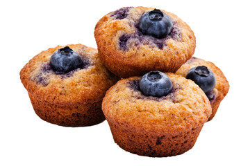 Freshly baked blueberry muffins stacked high, cut out