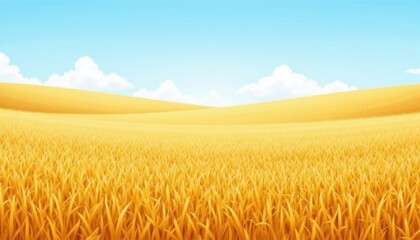 Naklejka premium A vast expanse of golden wheat sways gently in the breeze under a clear blue sky, the vibrant colors merging to create a serene and peaceful scene.