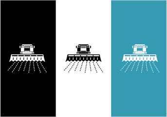 Harvester vector icon. Combine harvester agriculture machine harvesting golden ripe wheat field