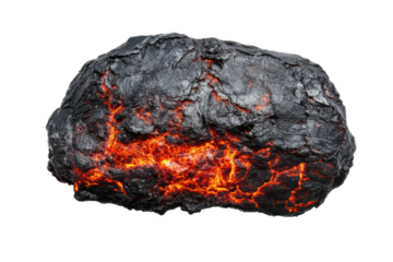 Lava rock displaying glowing cracks and texture, cut out