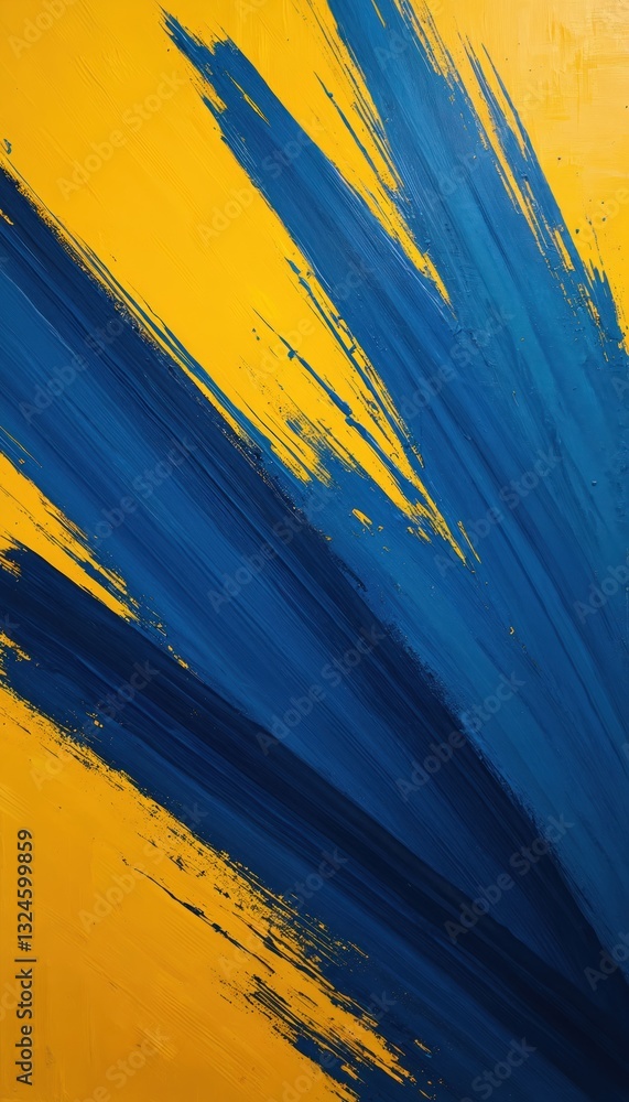 Leinwandbilder dynamic abstract artwork features sharp blue strokes on textured yellow backdrop generating energeti