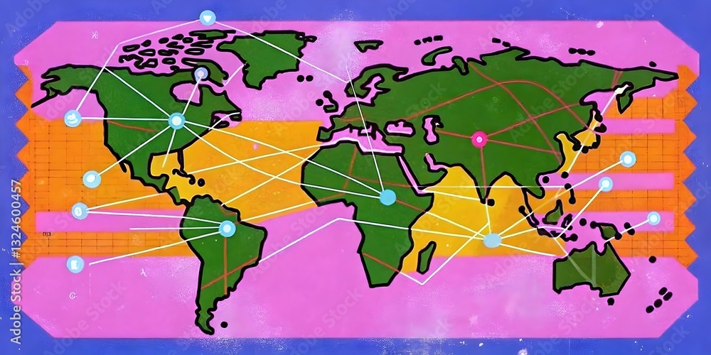 Poster global connections imagery networks artistic representation map