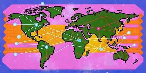Global Connections Imagery Networks Artistic Representation Map