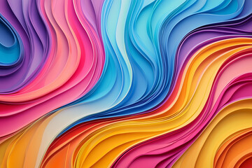Stunning abstract background with layered paper-like textures in vibrant blue, pink, orange, and purple hues, creating a dynamic and fluid wave effect.