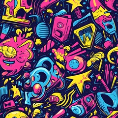 Obraz premium Groovy 80s Retro Cartoon Seamless Pattern.