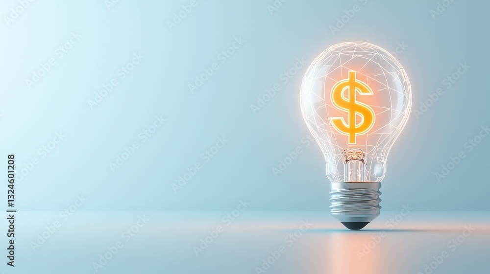 Poster illuminated lightbulb displaying a glowing digital dollar symbol symbolizing innovation technology a